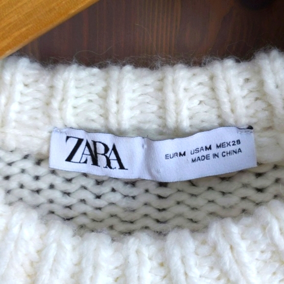 Zara Ecru Knit Pullover Balloon Sleeve Sweater - Picture 3 of 10